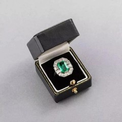 Art Deco Style Lab Created Green Emerald & Diamond Anniversary 925 Silver Ring
