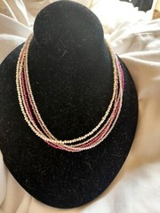 17″ 2.2 mm Pink garnet bead necklace with 14 k gold clasp
