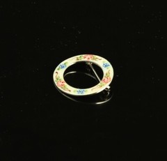 Lamode Sterling by Mode Art Vintage Pink and Blue Floral Enamel Circle Pin