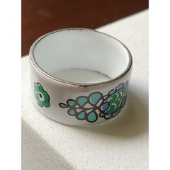 Vintage Mexican Ceramic Hand Painted Floral Ring Size 7 Blue Green White Flaw