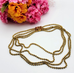 Vtg. Pat. Pend Gold Tone Ball Bead Chain Necklace 4 Strand Box Clasp 15 Inch