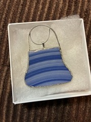 ART DECO STYLE PURSE Blue Swirl “BROKEN CHINA” BROOCH or PENDANT Silver Alloy