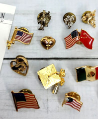Vintage Lapel Pin Tie Tack Lot 17 Pieces American Flag Cherub Angel Graduation