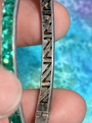 Antique 1920s Art Deco Sterling Silver & Green Channel Set Paste Bangle Bracelet