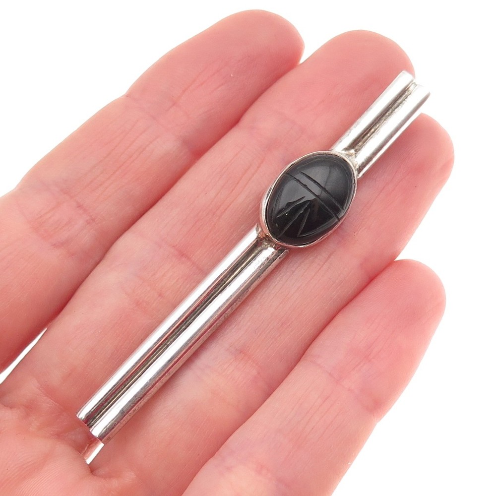 GFMW Great Falls Metal Works 925 Sterling Vintage Real Black Onyx Scarab Brooch