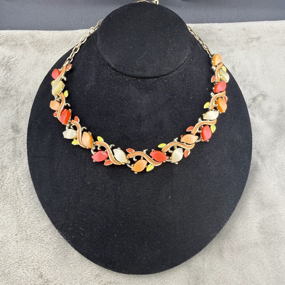 Vintage Thermoset Necklace Orange Yellow Red Bright Spring 16″