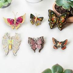 Vintage Butterfly Brooch Pin Lot of 6 Mixed Enamel Rhinestone Filigree Unmarked