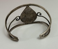 925 Sterling Silver Mother Of Pearl Enamel Cuff Bracelet Child 5.50in Mexico VTG