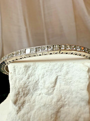 Estate 14k White Gold 4ct Princess Cut Diamond Bangle – Channel Set – Elegent
