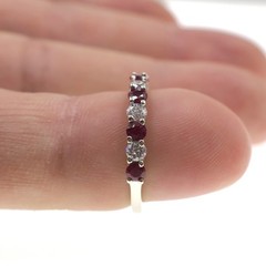 14k Solid White Gold Natural Ruby and Diamond Band Ring Size 4.5