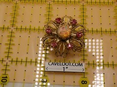 Faux Amethyst and Opal Brooch Vintage Costume Jewelry Pin Pinback Button