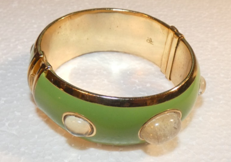 Vintage Francesca Romana Diana Enamel Rutilated Quartz Cabochon Clamper Bangle