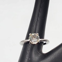 Vintage Signed Uncas Ring Silver Tone Solitaire Stone Sparkle size 7.5