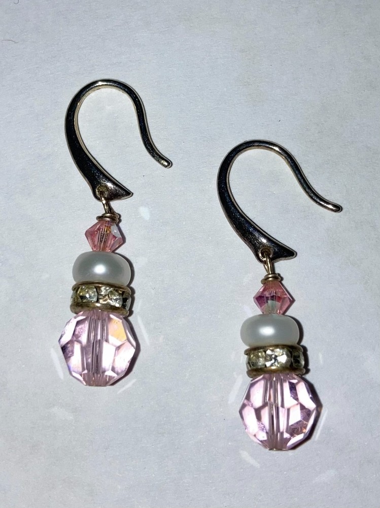 Vintage Pink Crystal Pearl Drop Earrings Y2K Elegant Coquette Silver Jewelry