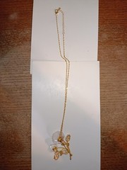 DK 925 Gold-Tone And White Flower Necklace/Brooch