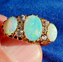 Original EARTH MINED OPAL DIAMOND ART Deco Engagement Ring Antique 18K GOLD BAND
