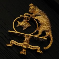 2Pc Antique Jewelry Cat Vintage Fishing Brooch Personality Fashion Zinc Alloy US