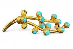 Vintage Tree Branch Brooch Pin Blue Flower Buds Trombone Clasp J110