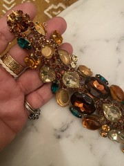 Juliana D&E Rhinestone Bracelet Brown Green 1960s Vintage Needs Repair AS IS WOW