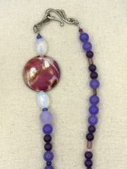 Purple Glass And Silver Metal Charms Art Deco Beaded Necklace 24 Inch