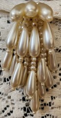 Vtg Glamorous Cha Cha Statement Burst Earrings Faux Pearl Cluster Fringe Clip On