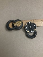 VTG Jeff Lieb Clip Earrings Black/Gold Rhinestone One Of A Kind Custom Handmade