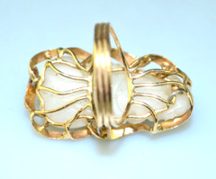 VINTAGE 14K YELLOW GOLD LARGE CARVED JADE & DIAMOND RING GREEN BIRDS SIZE 7.25