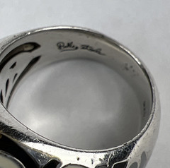 Belle Etoile Sterling Silver Black & White Enamel CZ Statement Ring Size 7.75