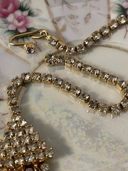 Vintage Multi-Strand Waterfall Rhinestone & Gold Chain Statement Necklace