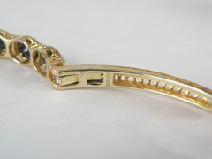 Vintage Sterling Silver 925 Gold on Natural Black Spinel Hinged Bracelet 7.5″