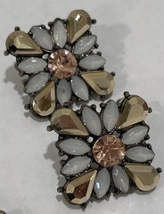 Vintage Costume Jewelry Necklace & Earring Set, Faux Fire Opal Onyx Rhinestone
