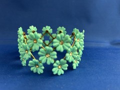 VTG 1950s-60s Gold tone EXPANDABLE Turquoise Daisy FLOWER LINK CUFF BRACELET
