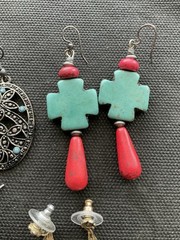 Lot Of 4 Pairs Southwestern-style Vintage Dangle Pierced Earrings Estate Jewelry