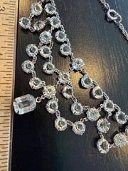 Vtg Open Back Crystal Clear Festoon Necklace Bezel Tier Tiered Set Drop 15.5”