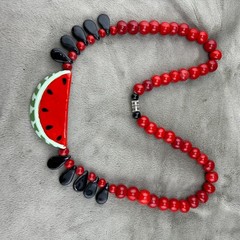 Vintage Flying Colors Necklace Watermelon Ceramic Fruit Summer Picnic 25”