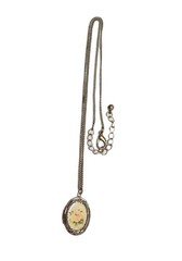 Vintage Pink Rose Resin Oval Locket Pendant Necklace Silver Tone Flower Retro