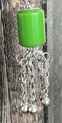Vintage Handmade Green Beaded Boho Ethnic Necklace Africa Artisan Jewelry Bells