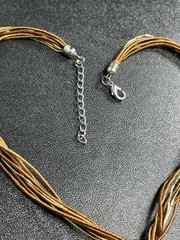 Vintage Large Gold & White Glass Pendent 16” Cord Necklace