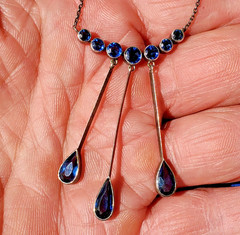 Original STERLING SILVER 925 Deco Modernist Rare Necklace Vintage Sapphire Paste