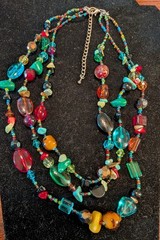 Vintage Southwestern Style Multicolor Stone 3 Strand Necklace