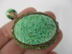 ANTIQUE FAUX JADE BEAD with CARVED FAUX JADE PENDANT CHOKER NECKLACE