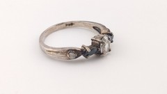 Vintage Sterling Silver Ring Oval Glass Dark Marquise Side Stones Size 8.25