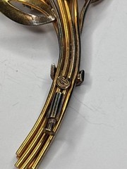 Antique Edwardian Style Rhinestone Floral Spray Brooch Trombone Clasp Signed