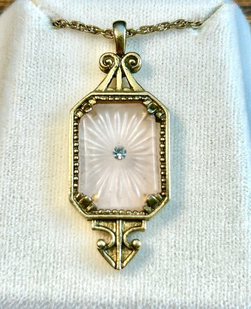 Avon Pink Camphor Glass Frosted Lights Pendant 70s Vintage Necklace Collectable