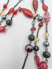 Avon Necklace Filigree metal acrylic braded Glass Lampwork beads layered 17″