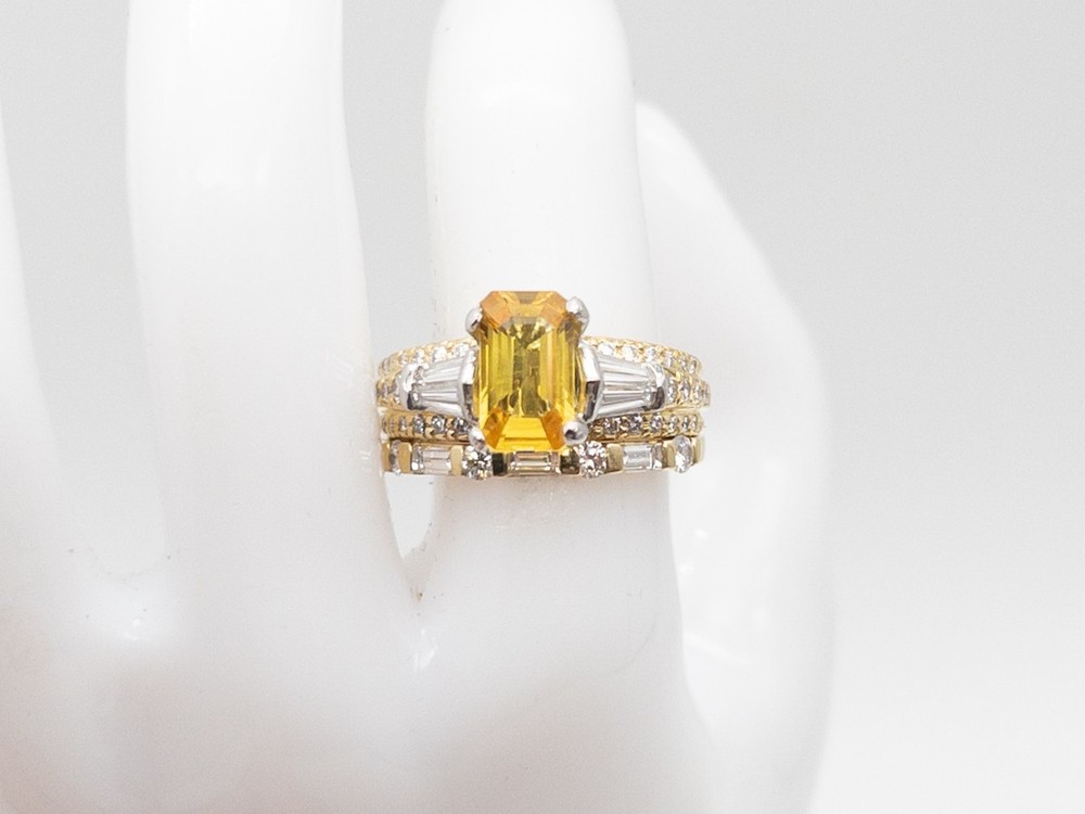 Scott Kay $12,000 5ct Natural Yellow Sapphire Diamond 19k Yellow Gold Ring SET