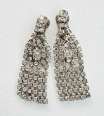 Vintage Art Deco Crystals Rhinestones Cascade Drop Clip Earrings