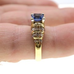 14k Solid Yellow Gold Natural Blue Sapphire and Diamond Ring Size 6