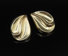 14K GOLD Vintage Fashion Hollow Scalloped Pear Shaped Drop Earrings GE195