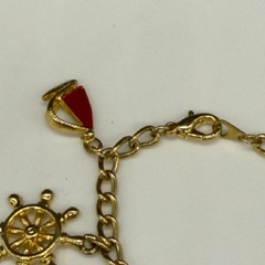 Vintage Nautical Charm Bracelet Gold Tone Chain 8 Charms Enamel Boat Anchor 6.75